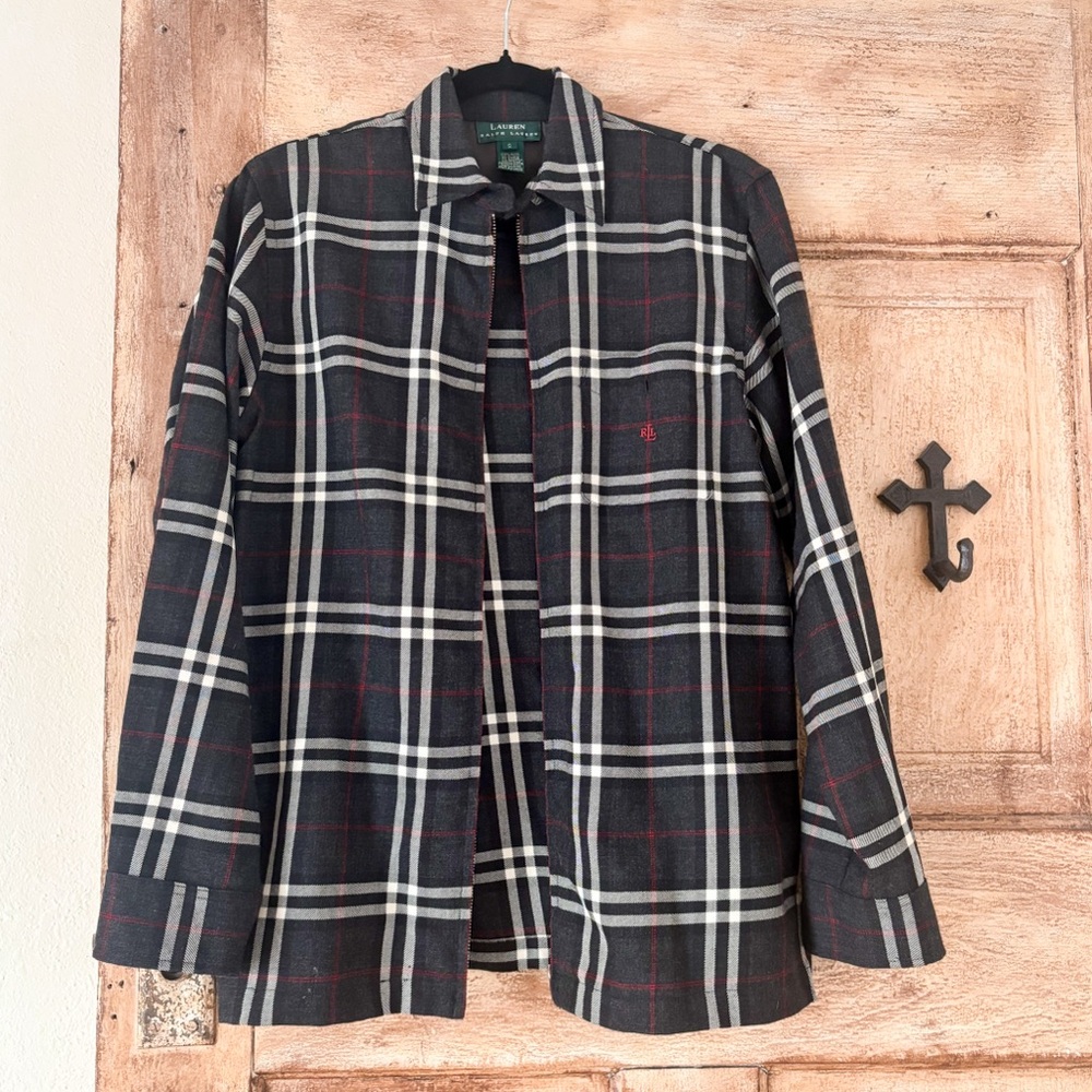Lauren Ralph Lauren 100% Wool Plaid Full Zip Shacket Size S